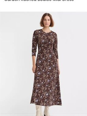 LOFT Garden Ruched Bodice MIDI Dress